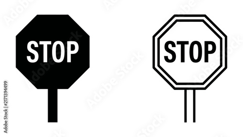 Stop Sign Icon: Two distinct stop signs, one solid black and the other outlined white, representing a universal command to halt.