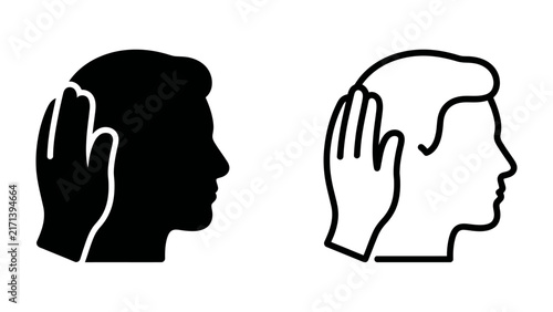 Silhouette of a Person Covering Ear: A minimalist illustration depicting a profile view of a human head, with a hand covering one ear, symbolizing the act of blocking out sound or ignoring something.