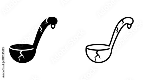 Принти на полотні Broken Ladle: A cracked ladle, depicted in both solid black and outlined forms, suggests an unusable or discarded kitchen tool, representing breakage and dilapidation