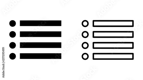 Fotografie Checklist Icons: Simple, clean icons representing a filled bulleted list and an outlined bulleted list, ideal for design, organization, and task management projects