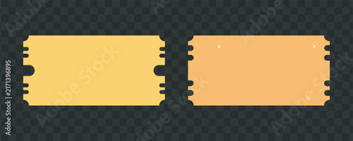 Two yellow, rectangular tickets with decorative torn edges and perforation marks. Blank for custom text or use as voucher.