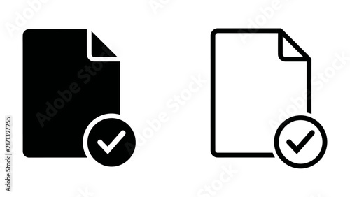 Document with Checkmark Icons: A set of minimalist icons representing a document with a checkmark, symbolizing confirmation, approval, or completion.