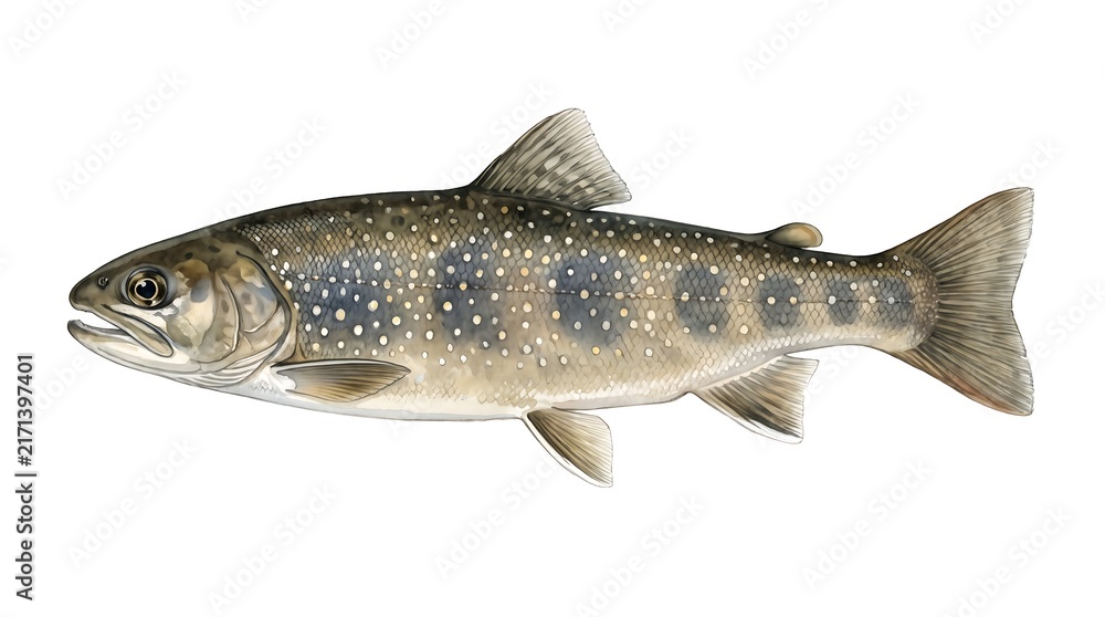 Naklejka premium White spotted char fish watercolor on white background