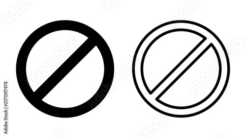 Prohibition Sign Icons: A set of two simple, modern icons representing prohibition or restriction, one solid black and the other an outline, conveying a universal message of do not.