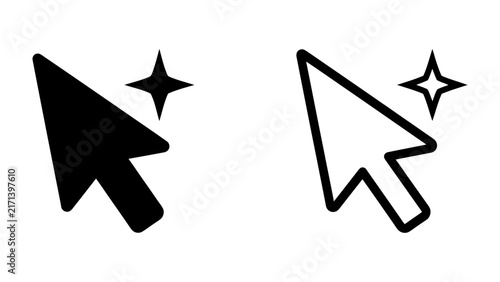 Click Cursor Icon with Sparkle: Two cursor icons, one solid black and one outlined white, are accompanied by a sparkle graphic, symbolizing digital interaction, selection, and clarity.