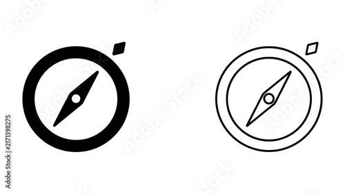 Compass Icon Set: A graphic representation of two compass icons, one solid black and one outlined, symbolizing direction, navigation, and exploration.
