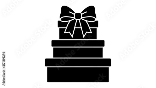 Gift Box Tower: A stylish stack of three gift boxes, each tied with a large, elegant bow, presented in a bold, graphic silhouette. A classic representation of presents and celebrations.