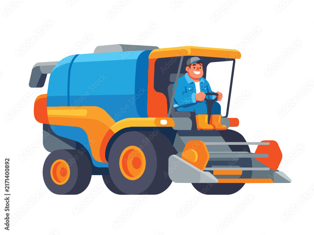 Naklejka premium Construction Worker Operating Road Grader Machine