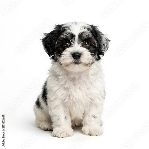 Maltese Shih Tzu Black White Puppy White Background