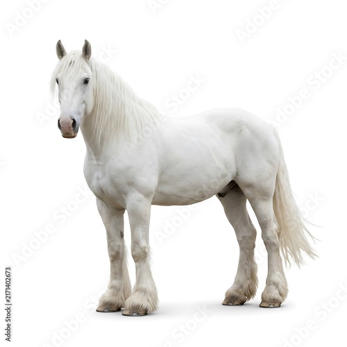 White Shire Horse Spring Forest White Background