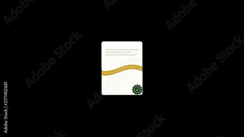 Minimalist white certificate card template with gold wave and green seal on black background.