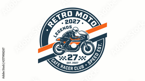 Fotografie Retro Cafe Racer Motorcycle Club Badge Emblem Design