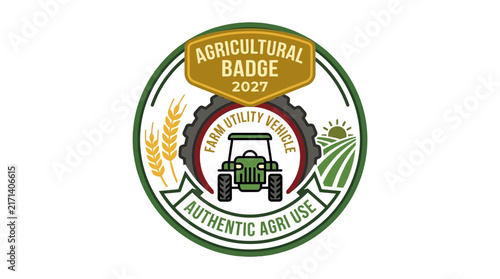 Vintage Agricultural Badge Logo with Tractor Illustration