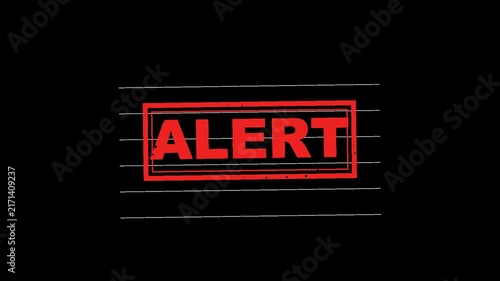 Retro Alert Stamp Animation with Red Warning Text, Vintage Distressed Security Notification Effect