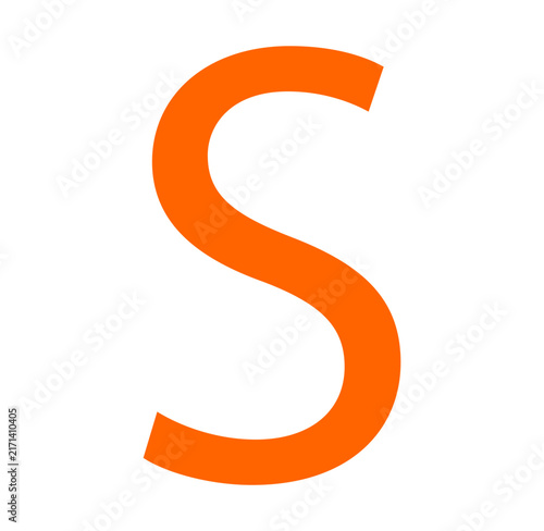 Orange lowercase sans serif letter s on clean white background