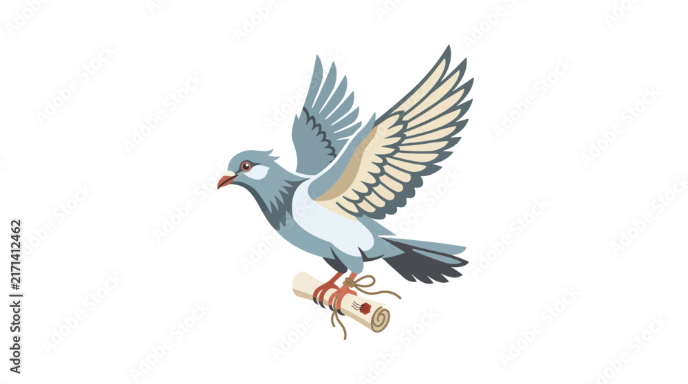 Fototapeta premium Flying Carrier Pigeon Carrying a Sealed Scroll Illustration