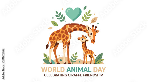 Cute Giraffe Mother and Baby Illustration for World Animal Day
