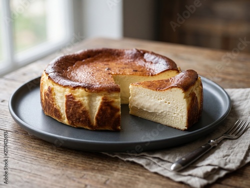 Basque Burnt Cheesecake Served with Fresh Berries