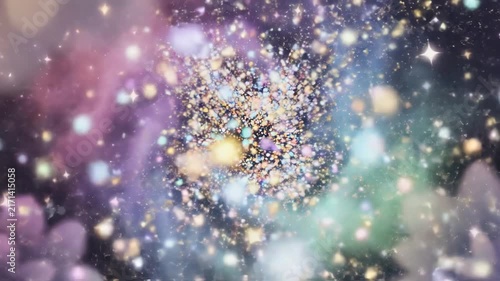 Magical glitter heart in colorful cosmic background