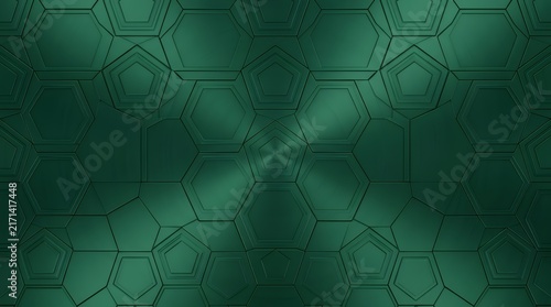 Geometric emerald backdrop decorated with subtle repeating pentagonal shapes creating a modern digital texture green abstract background pentagon ornament geometric pattern texture design backdrop