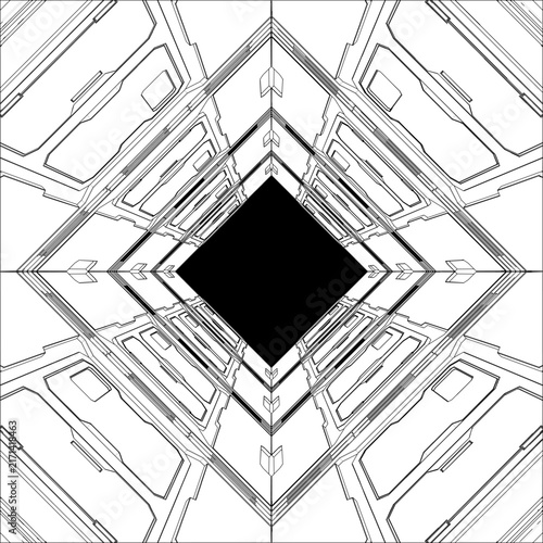 Sci-Fi Wall Panel Corridor Vector. An Illustration Of Futuristic Tunnel Corridor Isolated On White Background.