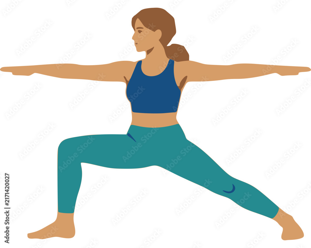 Fototapeta premium Vector illustration of a woman practicing the Warrior II yoga pose