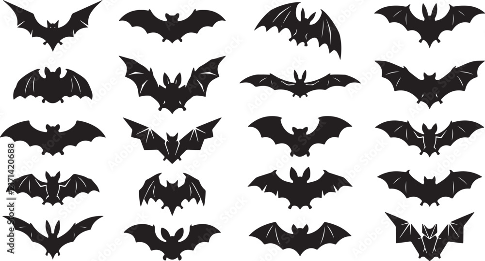 Fototapeta premium Hand Drawn Bat Silhouette Vector Illustration Collection