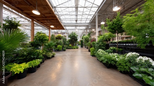 Lush Indoor Garden Center with Various Plants and Greenery Display