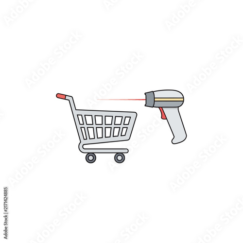 Shopping cart and barcode scanner vector icon illustration for retail and commerce concepts