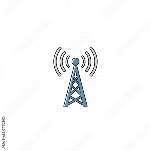 Minimalist Telecommunication Tower Icon with Wireless Signal Waves for Network Connectivity and Communication