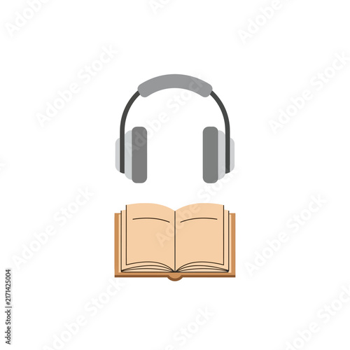 Open Book with Headphones Icon Representing Audiobooks and Educational Listening Experiences for Digital Learning and Language Study