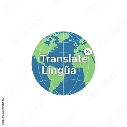 Global Language Translation Services Concept Featuring a Stylized Earth Globe Icon with Text Overlay for Communication and Linguistics