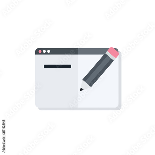 Clean and modern vector icon depicting content writing, online document editing, and creative web development. Ideal for digital media and app interfaces