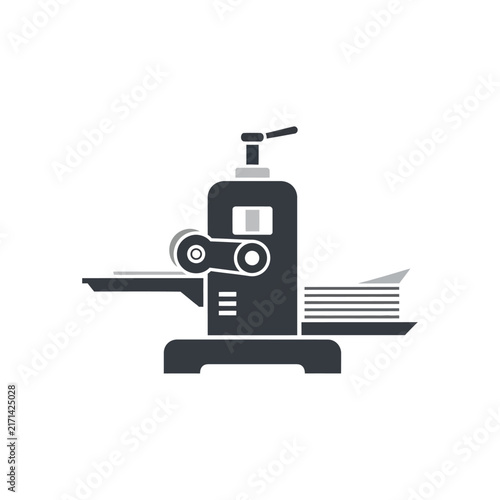 Industrial printing press icon for high volume newsletter publishing and clean commercial document production on a white background