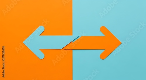 Two opposing arrows indicate change on split colored surfaces