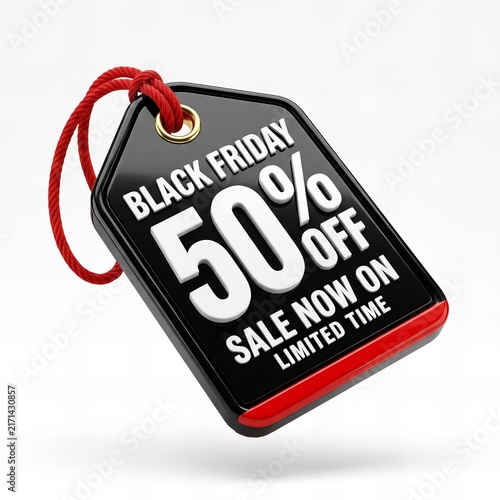 Black Friday 50 Percent Off Sale Tag 3D Illustration