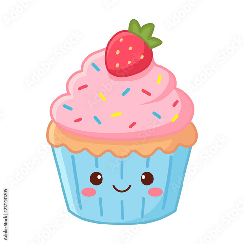 Cute Pink Cupcake with Colorful Sprinkles and Strawberry Topping Transparent Background PNG. Suitable for bakery branding, food packaging, greeting cards, stickers, social media graphic