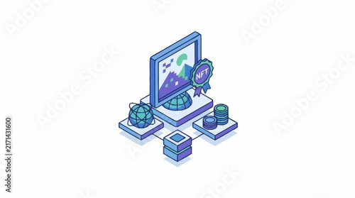 Digital art marketplace features blockchain technology for unique tokens.