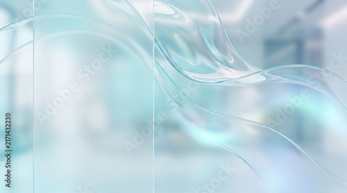 Elegant glassmorphism 3D background with flowing cyan waves. Modern abstract banner with copy space