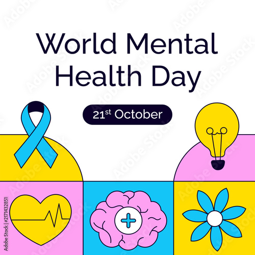 Mental Health Day Social Media Flat Cartoon Illustration Healthcare Self Care Background