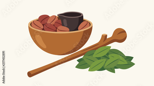 African kola nut and calabash bowl prepared for traditional libation ceremony, flat design