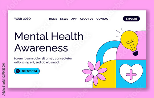 World Mental Health Day Social Media Landing Page Flat Cartoon Healthcare Template