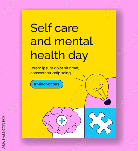 Flat Cartoon Social Media Vertical Poster World Mental Health Day Self Care Illustration