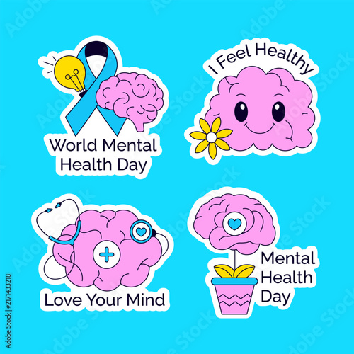 World Mental Health Day Social Media Label Flat Cartoon Self Care Background Illustration