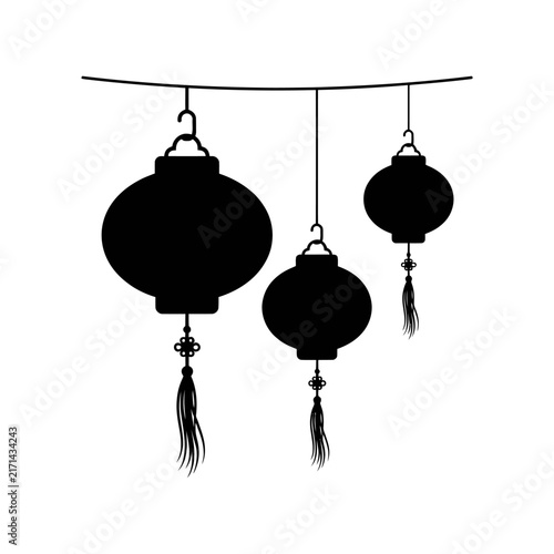 Chinese lantern silhouette set, traditional hanging decoration with tassel, vector graphic for oriental festival and cultural celebration design isolated on White Background Mid-Night Autum