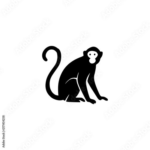 Photography Solid black monkey silhouette vector icon with long tail
