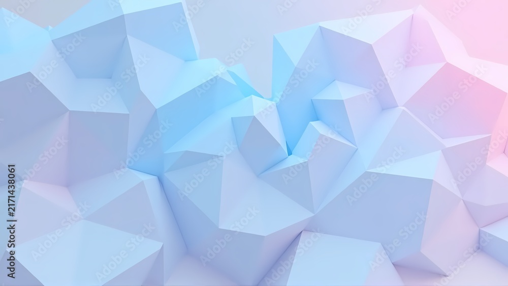 Obraz premium Low poly crystalline 3D render with soft blue to pink gradient 