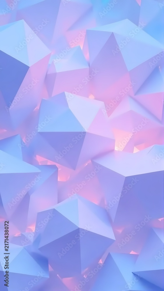 Fototapeta premium Low poly crystalline 3D render with soft blue to pink gradient 