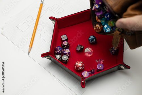 Canvas Print Rolling polyhedral dice for tabletop games
