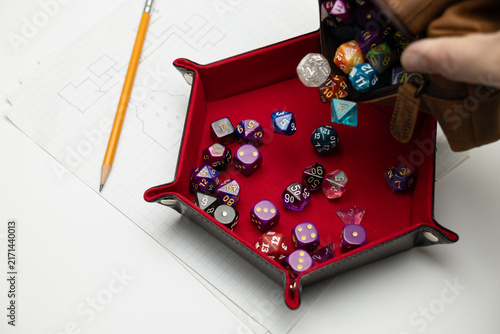 Photography Rolling polyhedral dice for tabletop games